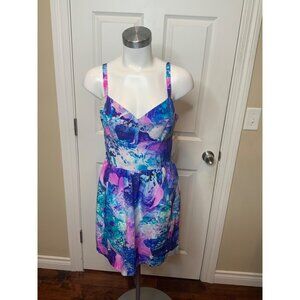 Amanda Uprichard Purple Blue Splash Water Print Sweetheart Neckline Dress Size L
